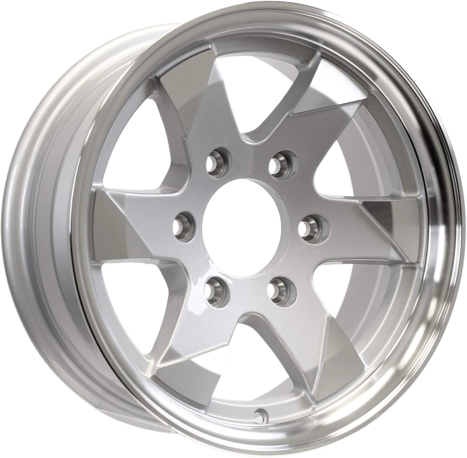 eCustomrim Aluminum Trailer Wheel 15 Inch 6 Lug On 5.5 Ascent Silver Grey Brushed Rim Face eCustomrim Aluminum Trailer Wheel 15 Inch 6 Lug On 5.5 Ascent Silver Grey Brushed Rim Face
