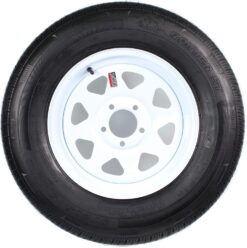 eCustomrim Radial Trailer Tire On White Rim ST225/75R15 15 Inch Load D 5 Lug On 4.5 Spoke Wheel - 6 Year Warranty w/Roadside