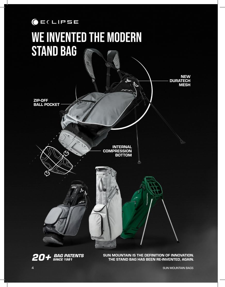 Sun Mountain Men's Eclipse 4.5 Lightweight VLO Hybrid Stand Golf Bag, 14-Way Top, 2025 Model, Black White Sun Mountain Men's Eclipse 4.5 Lightweight VLO Hybrid Stand Golf Bag, 14-Way Top, 2025 Model