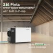 Waykar 216 Pint Crawl Space Dehumidifier with Pump & Drain Hose for Basements, Commercial & Water Damage Spaces up to 8000 Sq. Ft., Compact, Strong Dehumidification, 5-Year Quality Coverage