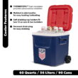 Igloo x USSF 60 QT Laguna Ice Chest Cooler with Wheels, US Soccer Rolling Cooler for Games and Practices, Red White and Blue