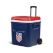 Igloo x USSF 60 QT Laguna Ice Chest Cooler with Wheels, US Soccer Rolling Cooler for Games and Practices, Red White and Blue
