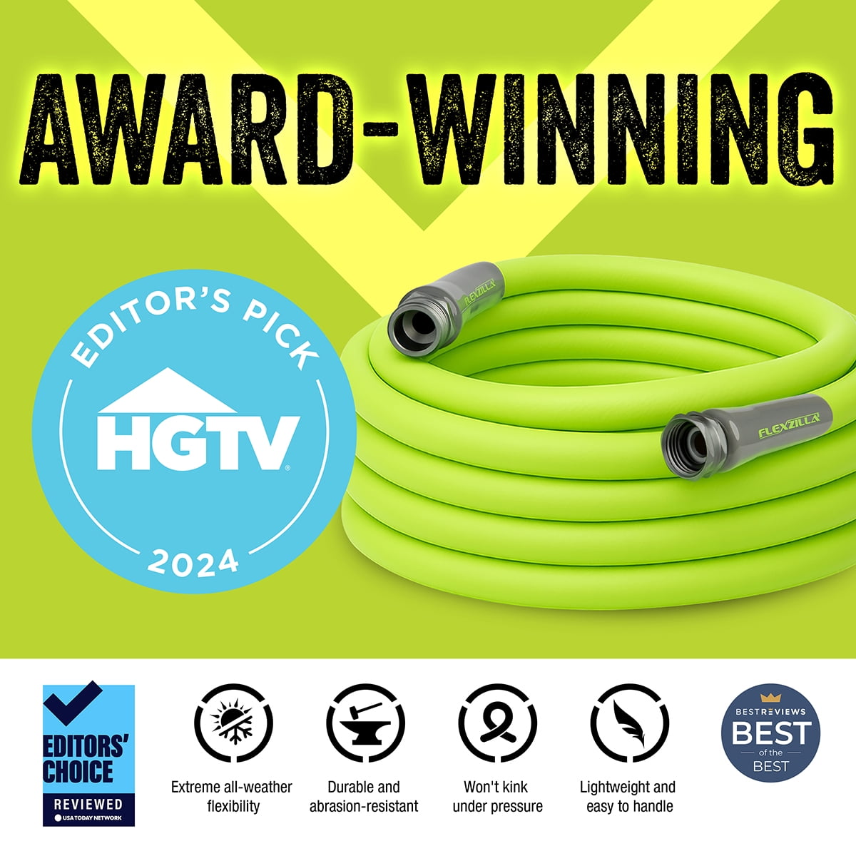 Flexzilla Premium Grade Garden Hose, 5/8 in. x 100ft., Hybrid Polymer, ZillaGreen Flexzilla Premium Grade Garden Hose, 5/8 in. x 100ft., Hybrid Polymer, ZillaGreen