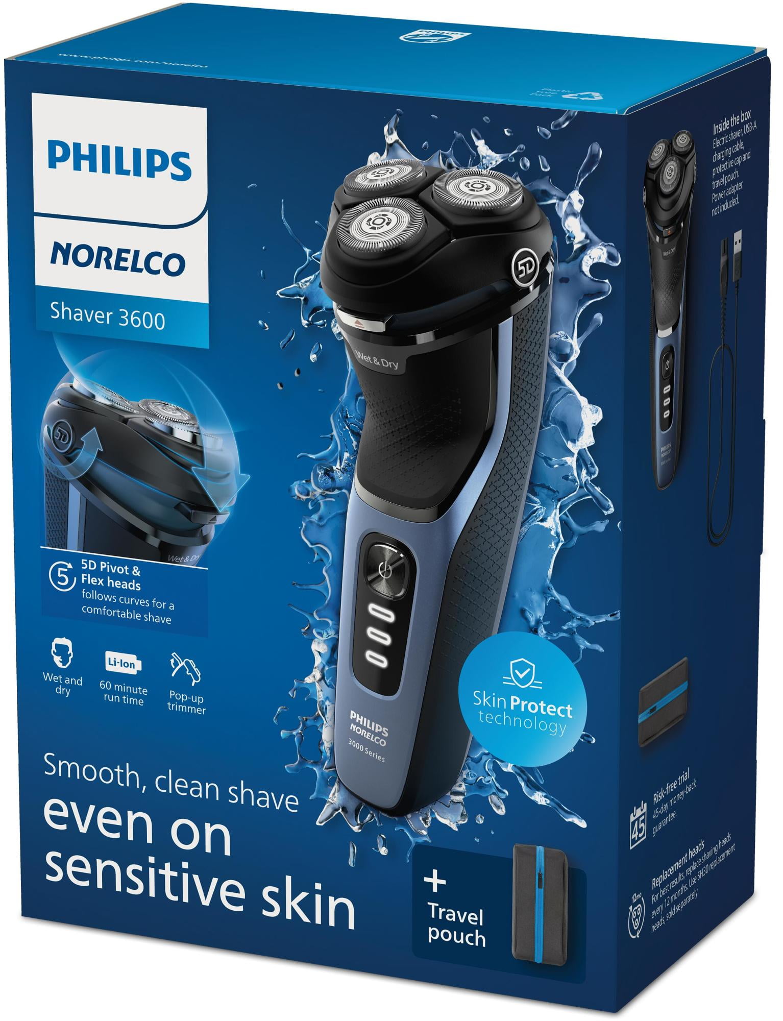 Philips Norelco Shaver 3600, Rechargeable Wet & Dry Electric Shaver with Pop-Up Trimmer and Storage Pouch Philips Norelco Shaver 3600, Rechargeable Wet & Dry Electric Shaver with Pop-Up Trimmer and Storage Pouch