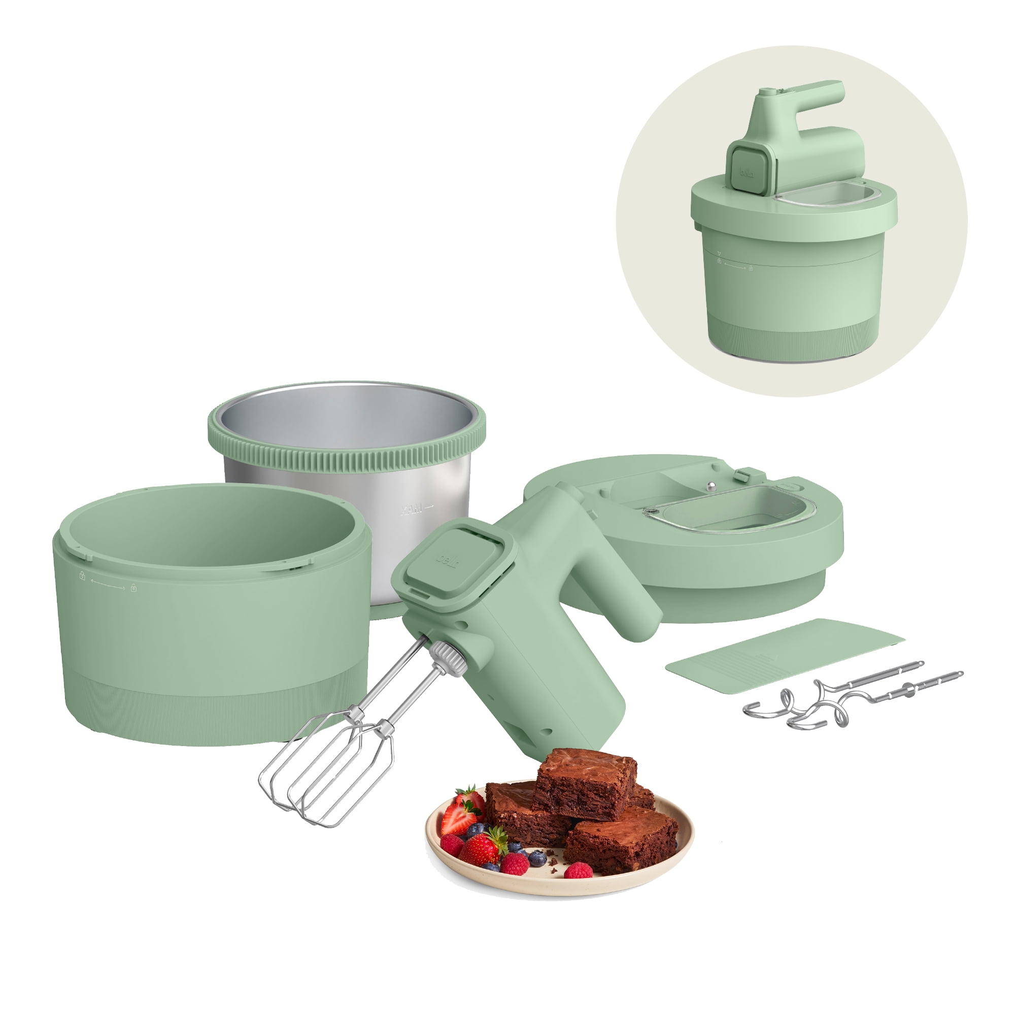 bella 3.5 Qt Hand & Stand Mixer, 2 in 1 Electric Mixer with Bowl, Dough Hook, Whisk & Egg Beater, Seaglass