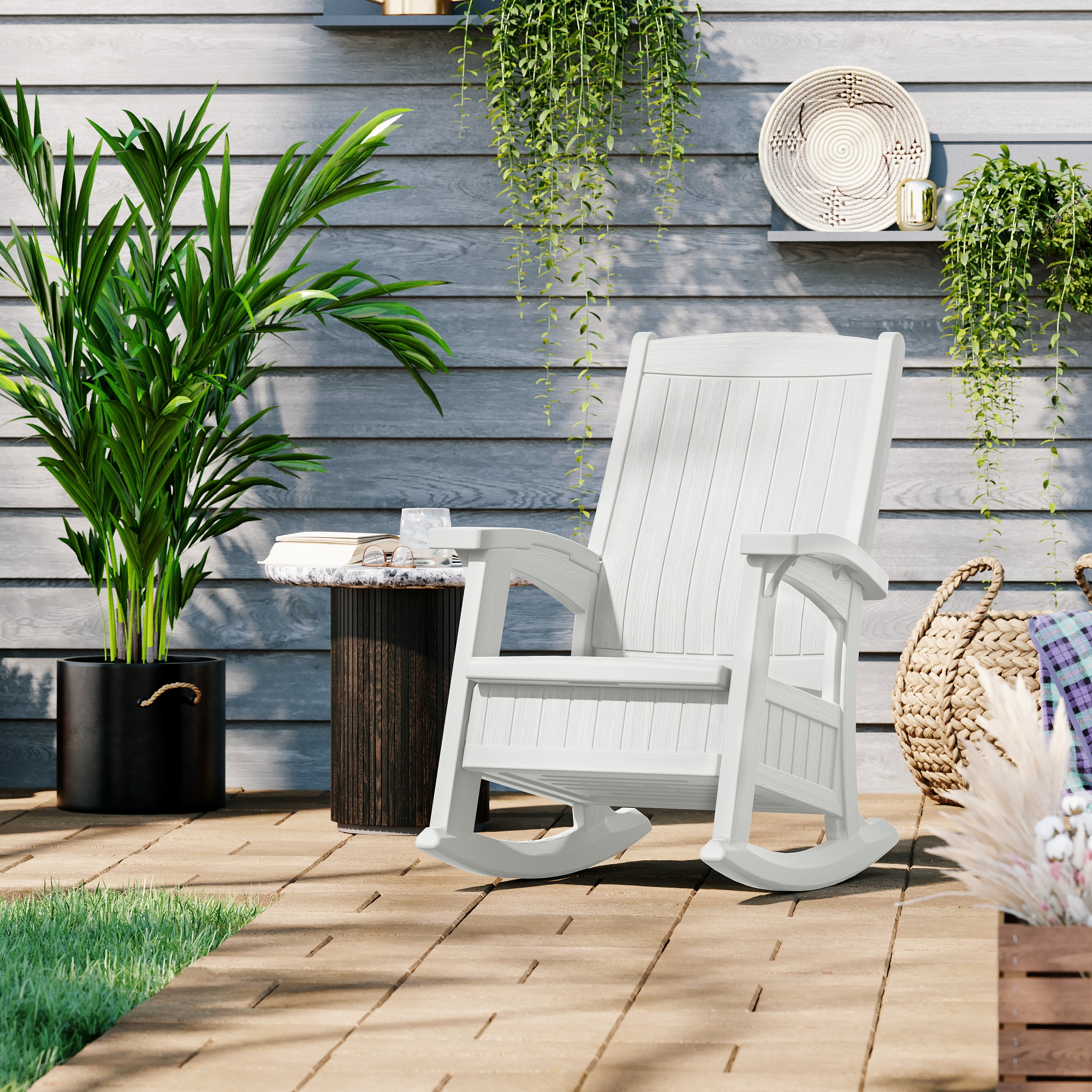Suncast Storage Ice Cube Plastic Frame Rocking Chair with Solid Seat Suncast Storage Ice Cube Plastic Frame Rocking Chair with Solid Seat