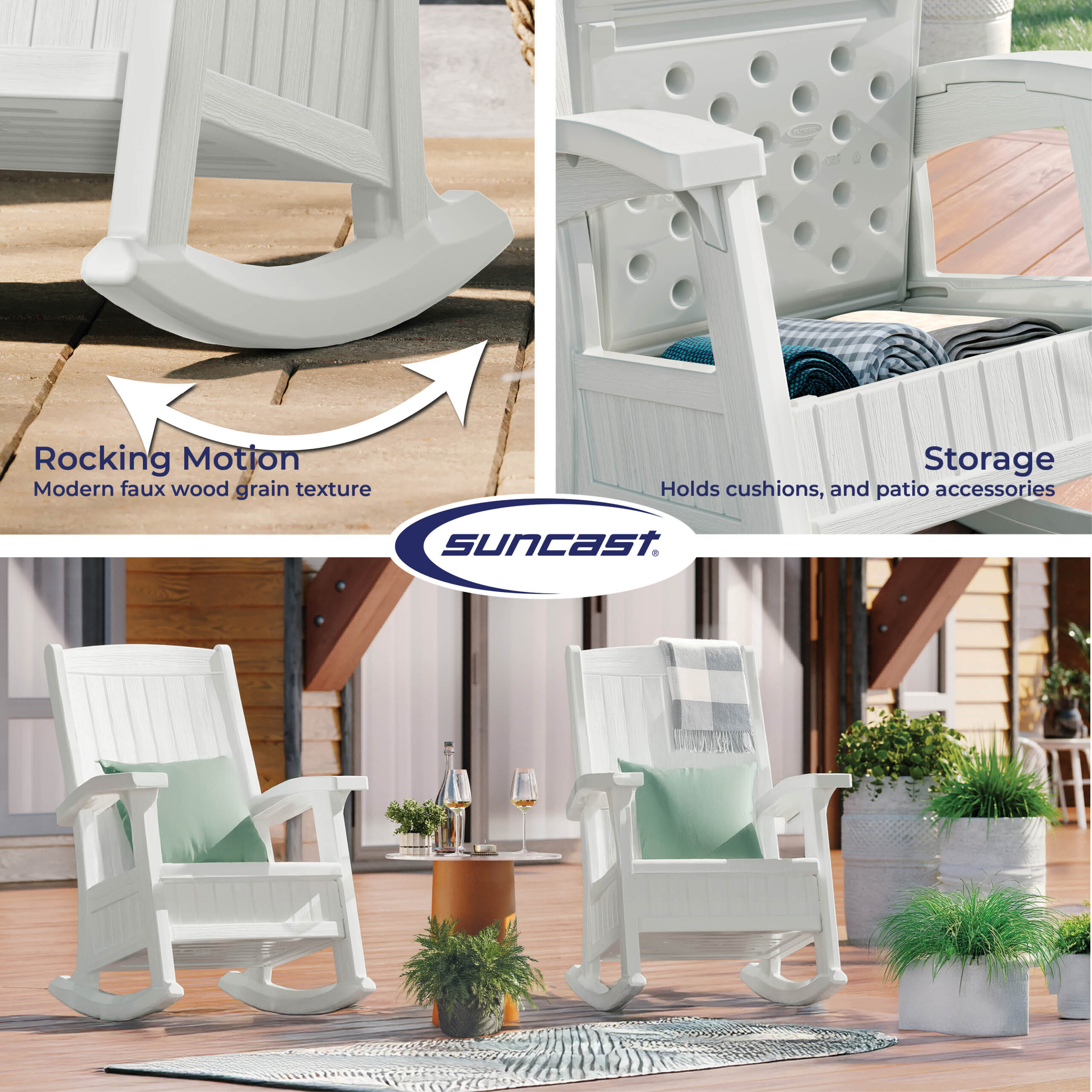 Suncast Storage Ice Cube Plastic Frame Rocking Chair with Solid Seat Suncast Storage Ice Cube Plastic Frame Rocking Chair with Solid Seat
