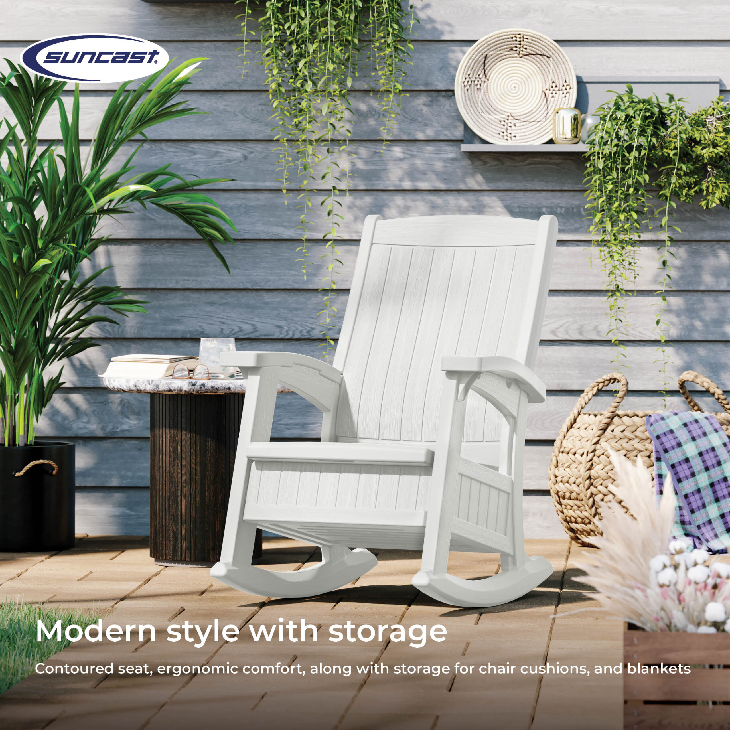 Suncast Storage Ice Cube Plastic Frame Rocking Chair with Solid Seat Suncast Storage Ice Cube Plastic Frame Rocking Chair with Solid Seat