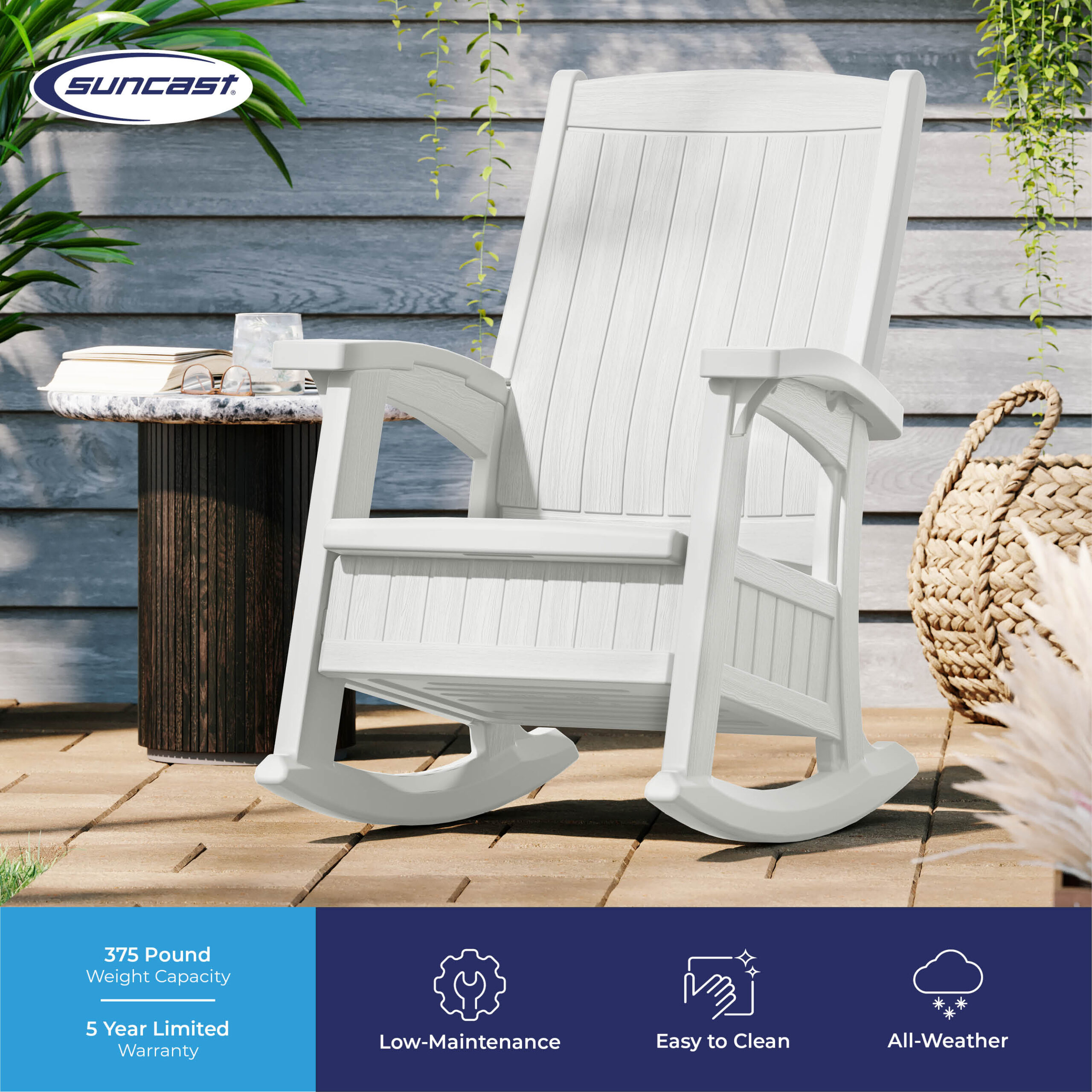 Suncast Storage Ice Cube Plastic Frame Rocking Chair with Solid Seat Suncast Storage Ice Cube Plastic Frame Rocking Chair with Solid Seat