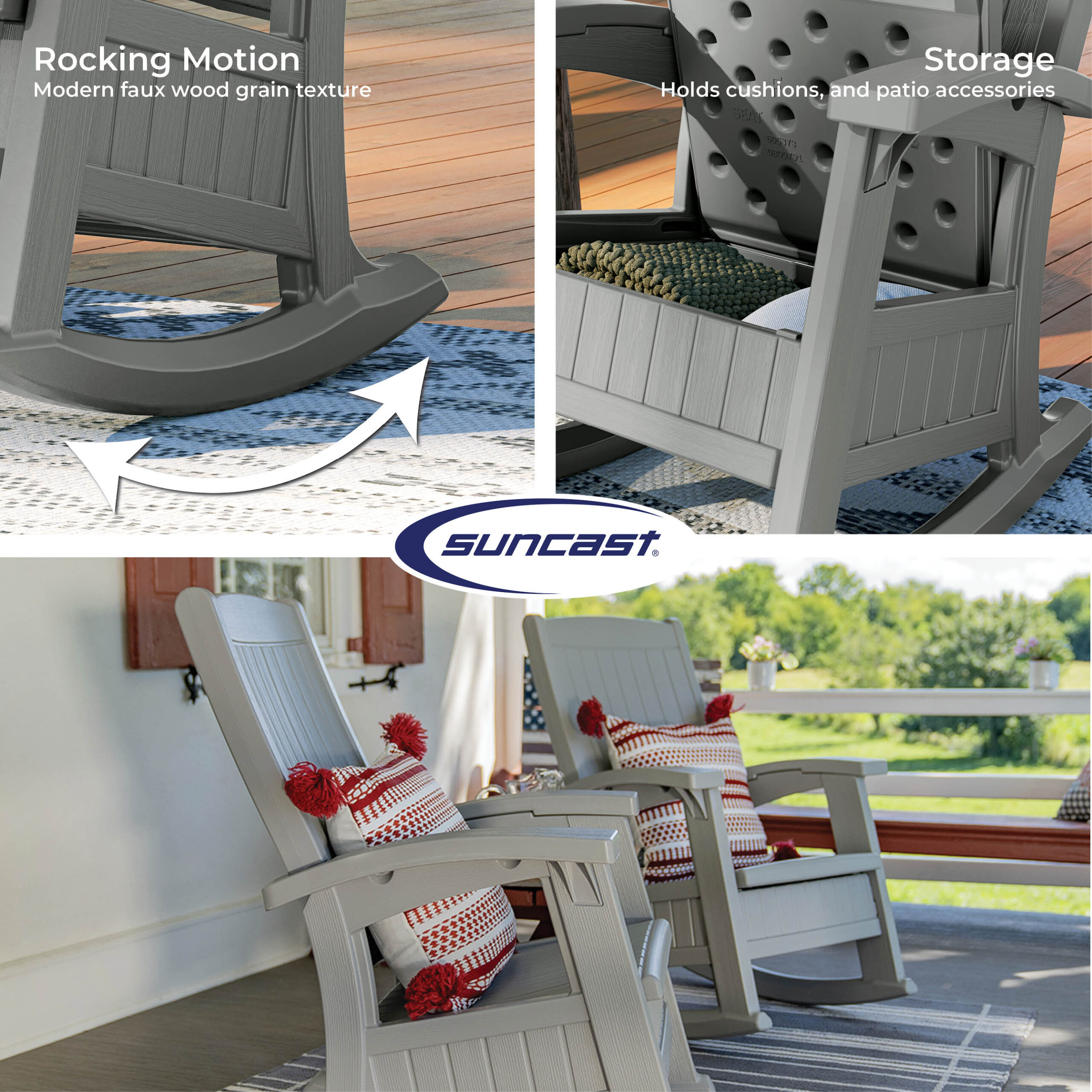 Suncast Storage Dove Gray Plastic Frame Rocking Chair with Solid Seat Suncast Storage Dove Gray Plastic Frame Rocking Chair with Solid Seat