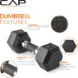 CAP Rubber Coated Hex Dumbbell Set with Storage Rack | 100–210 lb Options, Space-Saving Vertical Compact Storage for Home Gym Strength Training