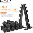 CAP Rubber Coated Hex Dumbbell Set with Storage Rack | 100–210 lb Options, Space-Saving Vertical Compact Storage for Home Gym Strength Training