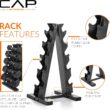 CAP Rubber Coated Hex Dumbbell Set with Storage Rack | 100–210 lb Options, Space-Saving Vertical Compact Storage for Home Gym Strength Training