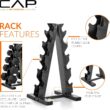 CAP Rubber Coated Hex Dumbbell Set with Storage Rack | 100–210 lb Options, Space-Saving Vertical Compact Storage for Home Gym Strength Training