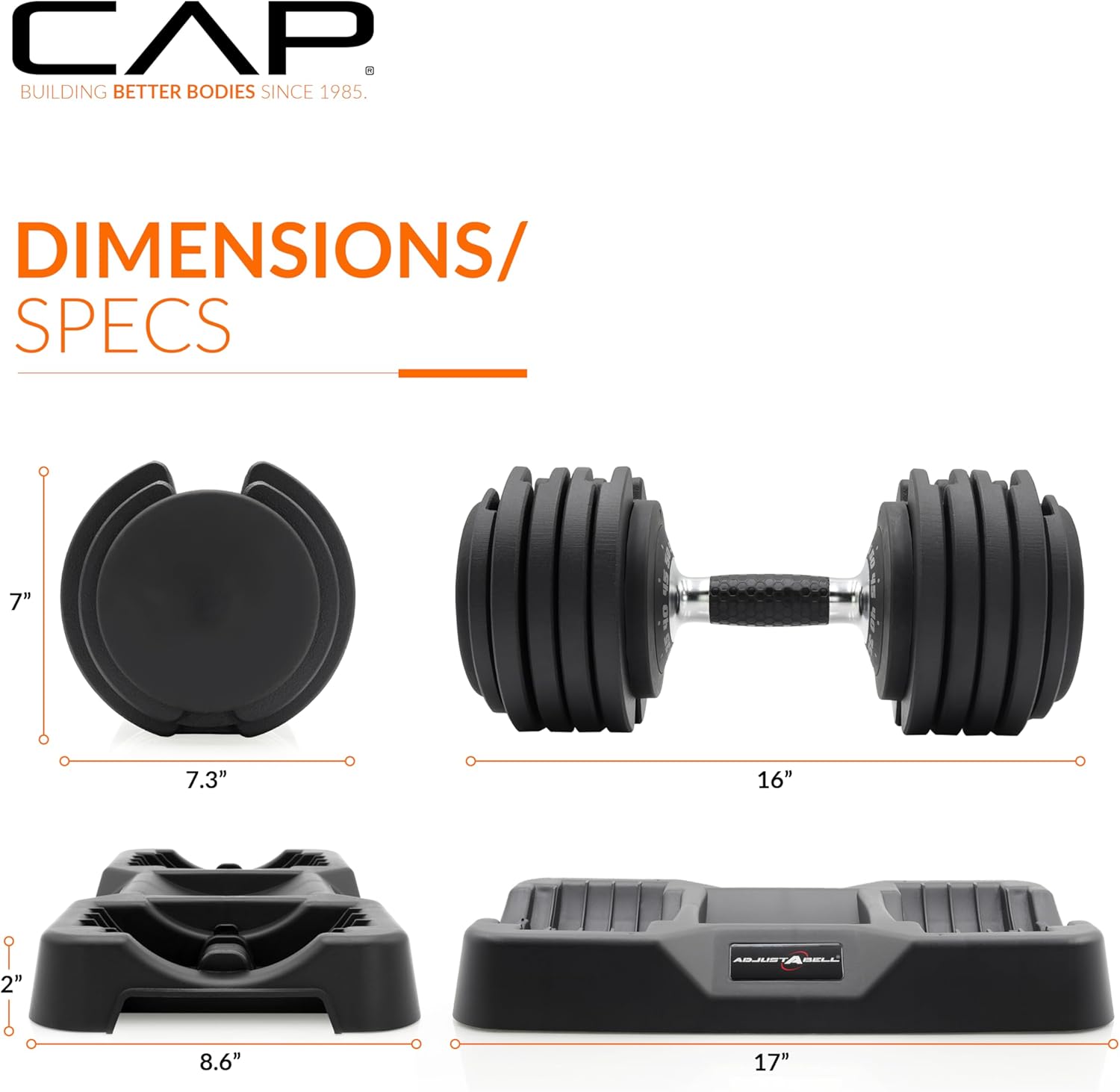 CAP Adjustabell G6 Round Adjustable Dumbbell, Black Handle CAP ADJUSTABELL Adjustable Dumbbell Weights - Singles & Pairs | 12.5 lb, 25 lb & 55 lb | Multiple Handle Options