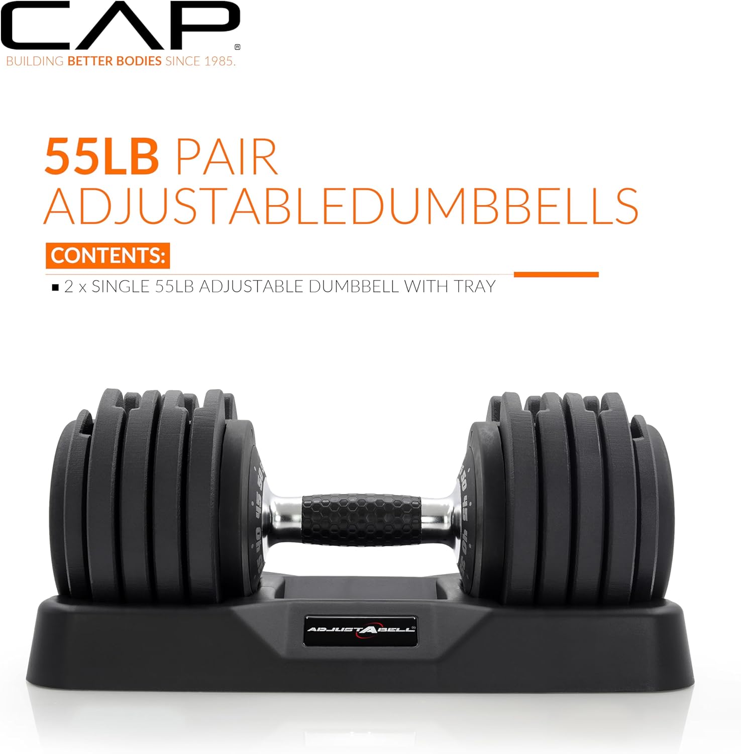 CAP Adjustabell G6 Round Adjustable Dumbbell, Black Handle CAP ADJUSTABELL Adjustable Dumbbell Weights - Singles & Pairs | 12.5 lb, 25 lb & 55 lb | Multiple Handle Options