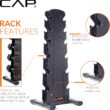 CAP Rubber Coated Hex Dumbbell Set with Storage Rack | 100–210 lb Options, Space-Saving Vertical Compact Storage for Home Gym Strength Training