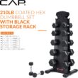 CAP Rubber Coated Hex Dumbbell Set with Storage Rack | 100–210 lb Options, Space-Saving Vertical Compact Storage for Home Gym Strength Training
