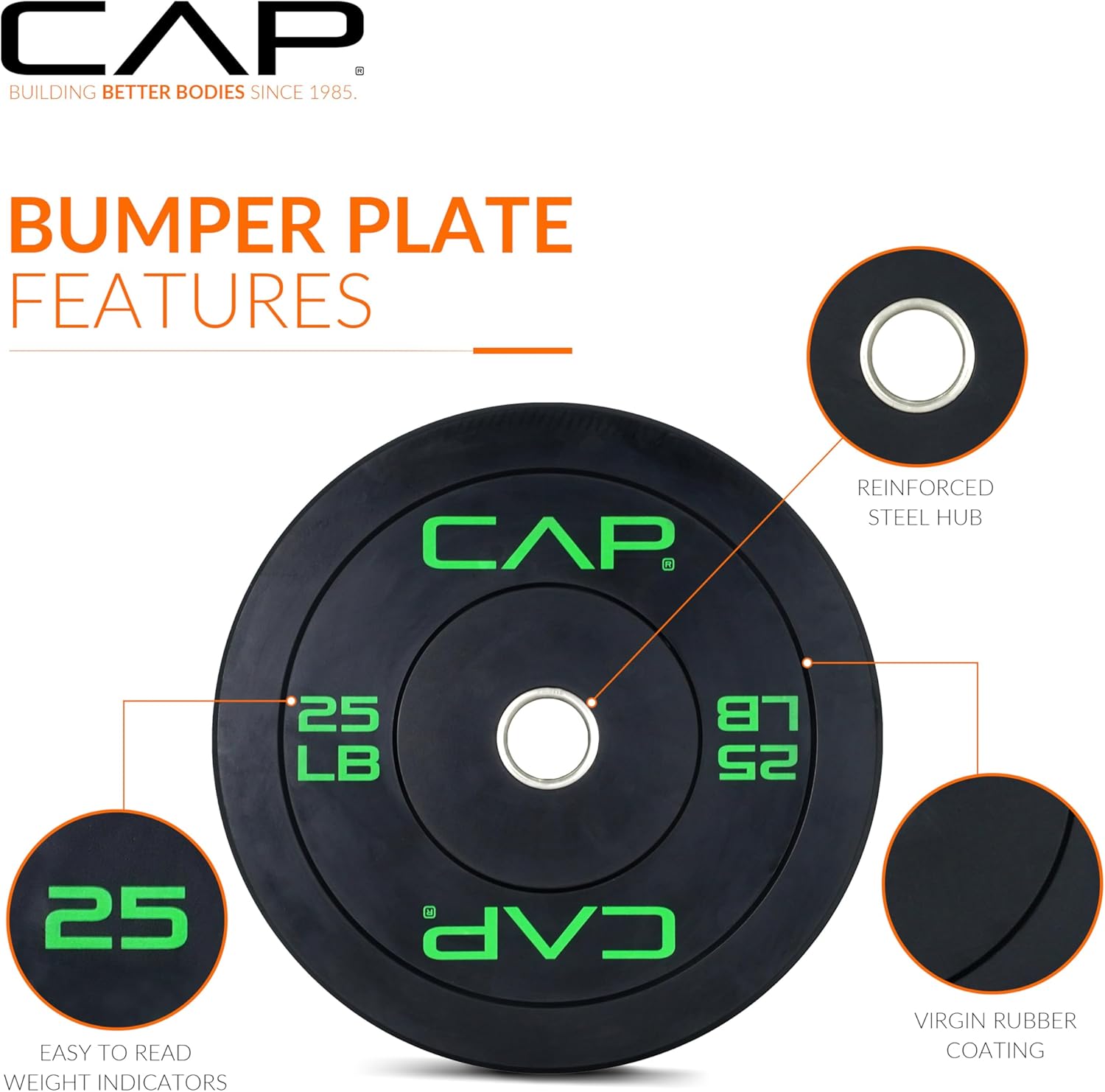 CAP 2-inch Olympic Bumper Plate Weight Set | 160 lbs | Multiple Colors | Storage Rack Optional CAP 2-inch Olympic Bumper Plate Weight Set | 100-370 lbs | Multiple Colors | Storage Rack Optional