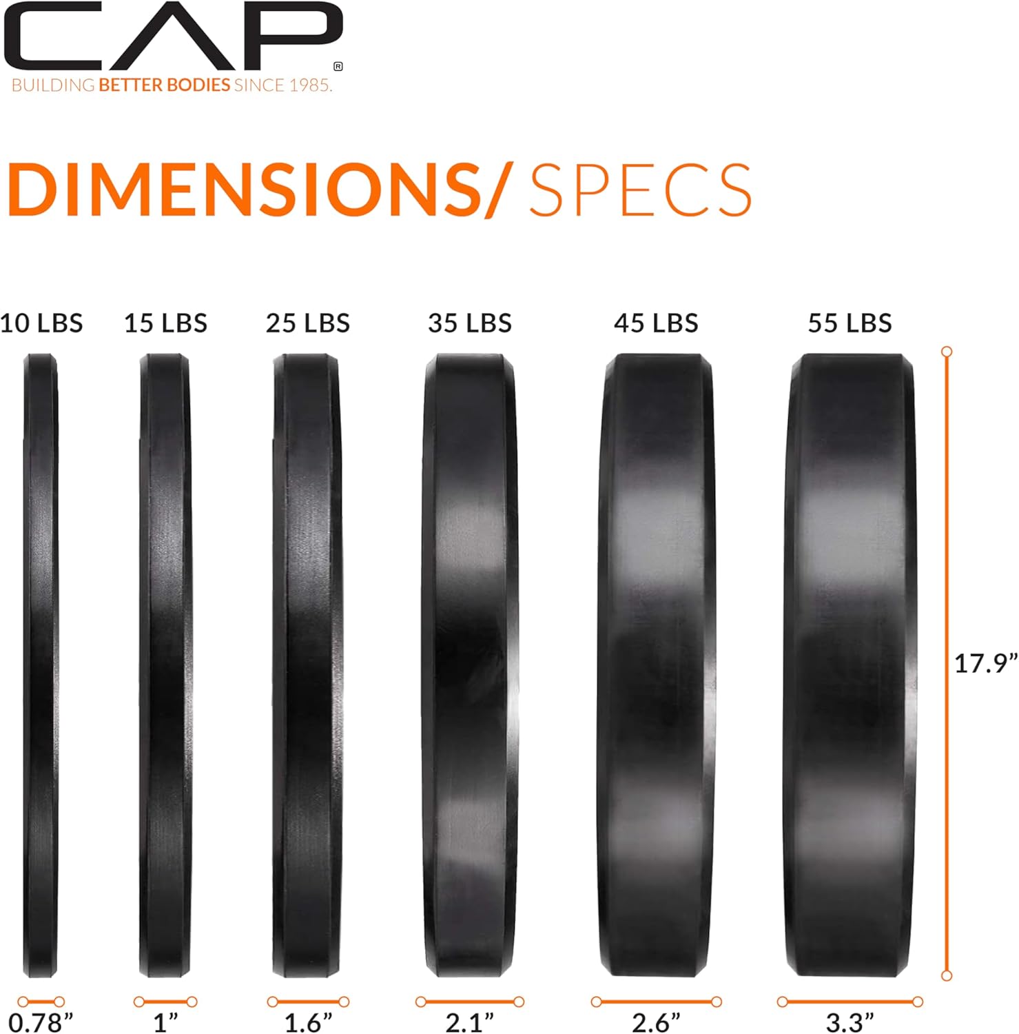 CAP 2-inch Olympic Bumper Plate Weight Set | 160 lbs | Multiple Colors | Storage Rack Optional CAP 2-inch Olympic Bumper Plate Weight Set | 100-370 lbs | Multiple Colors | Storage Rack Optional