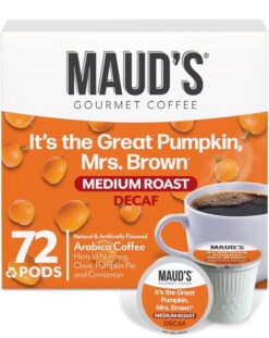 Maud's Decaf Pumpkin Spice Flavored Coffee Pods, 72 ct, Medium Roast Flavored Coffee in Single Serve Pods – 100% Arabica Coffee, Compatible with Keurig K Cups Maker