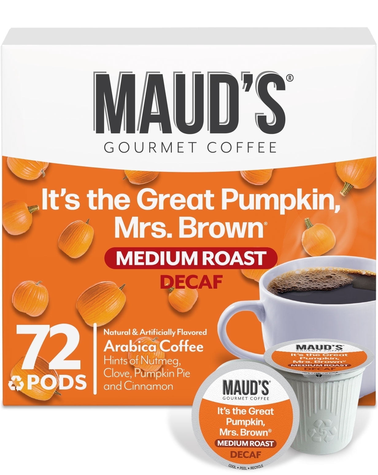 Maud's Decaf Pumpkin Spice Flavored Coffee Pods, 72 ct, Medium Roast Flavored Coffee in Single Serve Pods – 100% Arabica Coffee, Compatible with Keurig K Cups Maker Maud's Decaf Pumpkin Spice Flavored Coffee Pods, 72 ct, Medium Roast Flavored Coffee in Single Serve Pods – 100% Arabica Coffee, Compatible with Keurig K Cups Maker