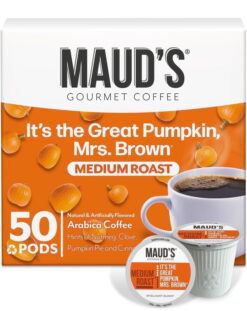 Maud's Pumpkin Spice Flavored Coffee Pods, 50 ct - 100% Arabica Medium Roast Coffee, Solar Energy Produced Single Coffee Pods Compatible with Keurig K-Cup Brewers