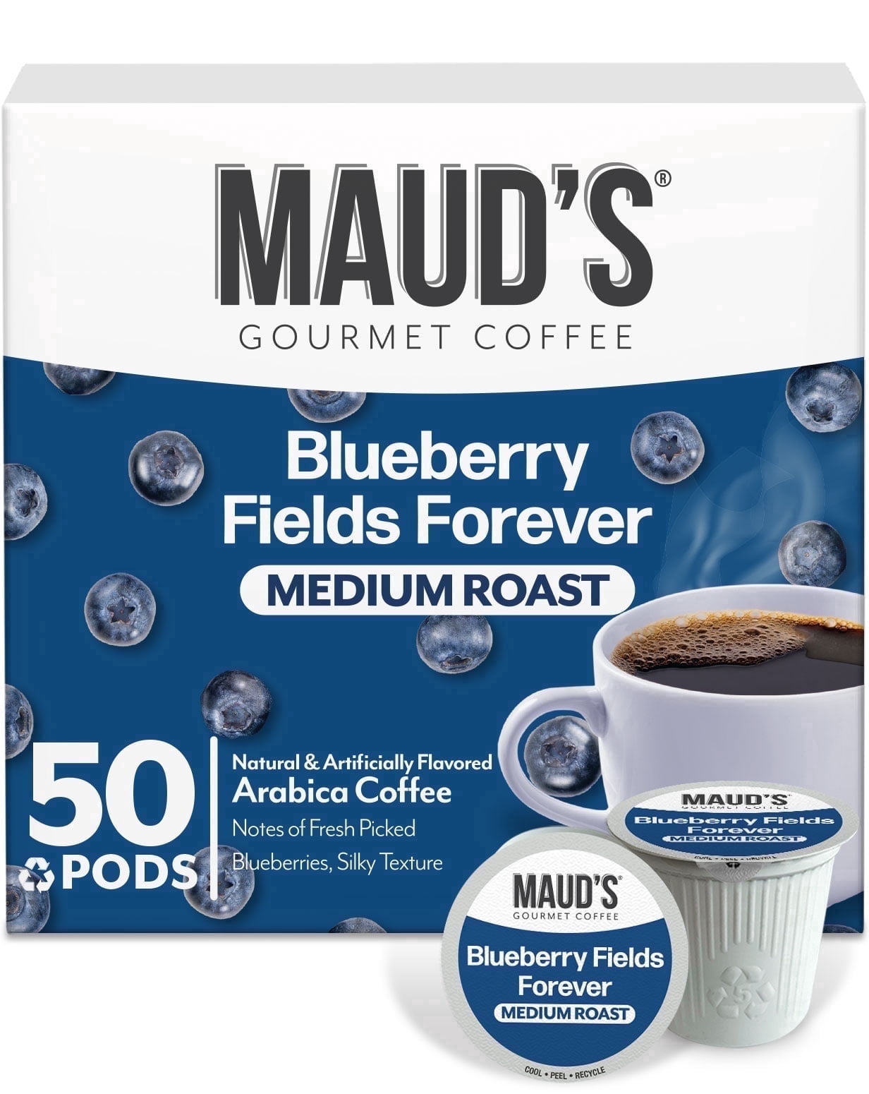 Maud's Blueberry Coffee Pods, Blueberry Fields Forever, Compatible w/ K-Cup Brewers, 50ct Maud's Blueberry Coffee Pods, Blueberry Fields Forever, Compatible w/ K-Cup Brewers, 50ct