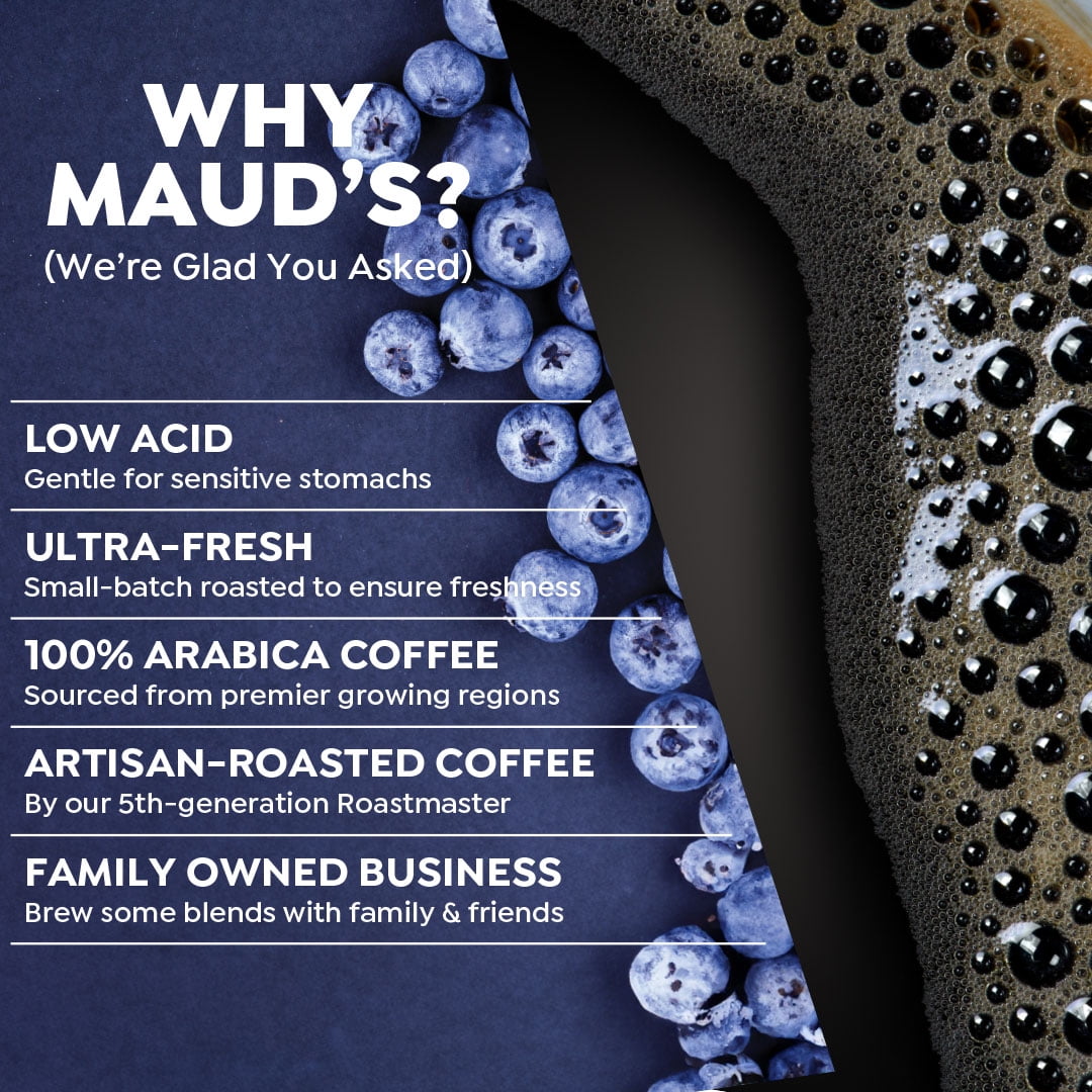 Maud's Blueberry Coffee Pods, Blueberry Fields Forever, Compatible w/ K-Cup Brewers, 50ct Maud's Blueberry Coffee Pods, Blueberry Fields Forever, Compatible w/ K-Cup Brewers, 50ct