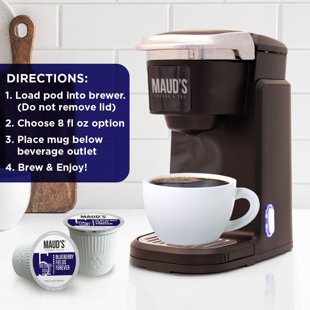 Maud's Blueberry Coffee Pods, Blueberry Fields Forever, Compatible w/ K-Cup Brewers, 50ct Maud's Blueberry Coffee Pods, Blueberry Fields Forever, Compatible w/ K-Cup Brewers, 50ct