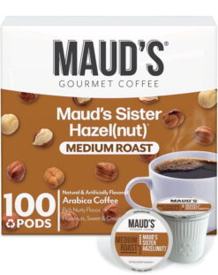 Maud's Sweet Hazelnut Medium Roast Coffee Pods, Sister Hazelnut, Compatible w/ K-Cup Brewers, 100ct