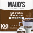 Maud's Dark Roast Coffee Pods, Tall Dark and Handsome, Compatible w/ K-Cup Brewers, 100ct