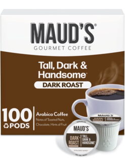 Maud's Dark Roast Coffee Pods, Tall Dark and Handsome, Compatible w/ K-Cup Brewers, 100ct