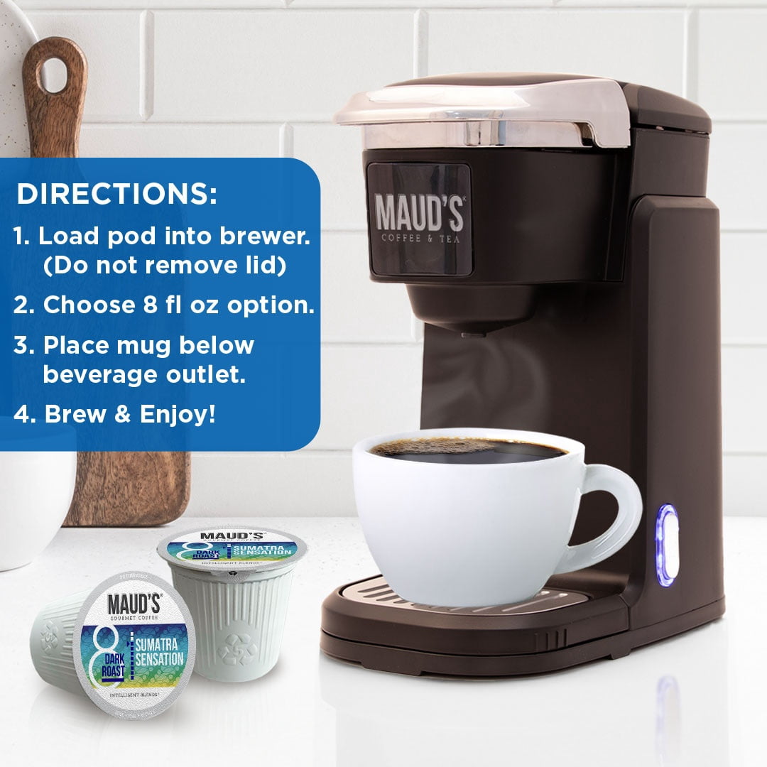 Maud's Sumatra Coffee Pods, 100 ct, Dark Roast Coffee in Single Serve Pods – 100% Arabica Coffee, Compatible with Keurig K Cups Maker Maud's Sumatra Coffee Pods, 100 ct, Dark Roast Coffee in Single Serve Pods – 100% Arabica Coffee, Compatible with Keurig K Cups Maker