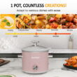 2QT Small Slow Cooker with Removable Ceramic Pot, 3 Heating Settings, Dishwasher-Safe Glass Lid, Pink
