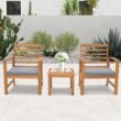 Costway 3 PCS Outdoor Furniture Set Acacia Wood Conversation Set with Soft Seat Cushions Grey