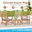 Costway 3 PCS Outdoor Furniture Set Acacia Wood Conversation Set with Soft Seat Cushions Grey