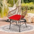 Costway 3PCS Patio Rattan Bistro Set Coffee Table Armchair Garden Red Cushion
