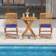 Costway 3 PCS Acacia Wood Patio Bistro Set Folding Table and Chairs Set with Cushions Navy