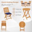 Costway 3 PCS Acacia Wood Patio Bistro Set Folding Table and Chairs Set with Cushions Navy