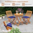 Costway 3 PCS Acacia Wood Patio Bistro Set Folding Table and Chairs Set with Cushions Navy