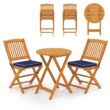 Costway 3 PCS Acacia Wood Patio Bistro Set Folding Table and Chairs Set with Cushions Navy