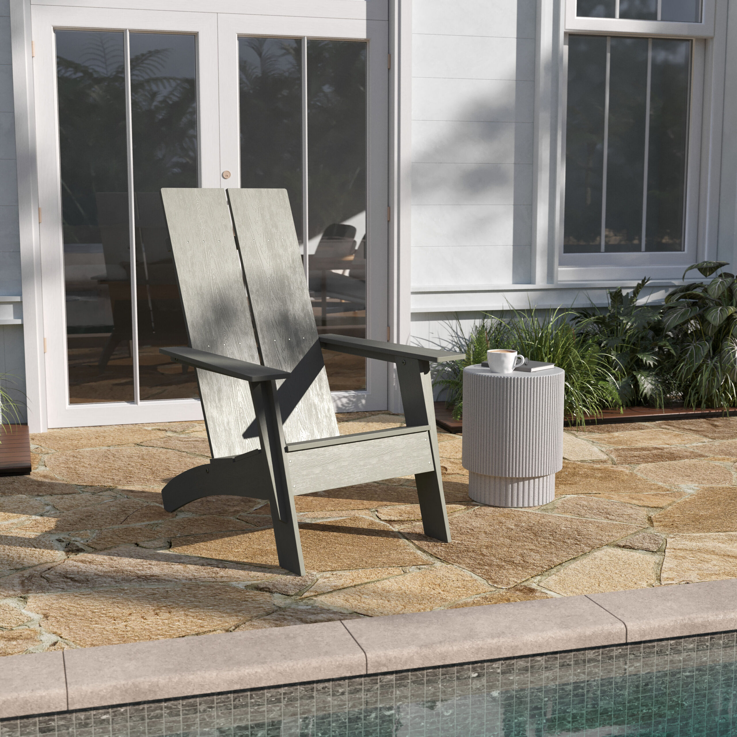 Taylor & Logan Brady Gray Resin Frame Stationary Adirondack Chair with Solid Seat Taylor & Logan Brady Gray Resin Frame Stationary Adirondack Chair with Solid Seat