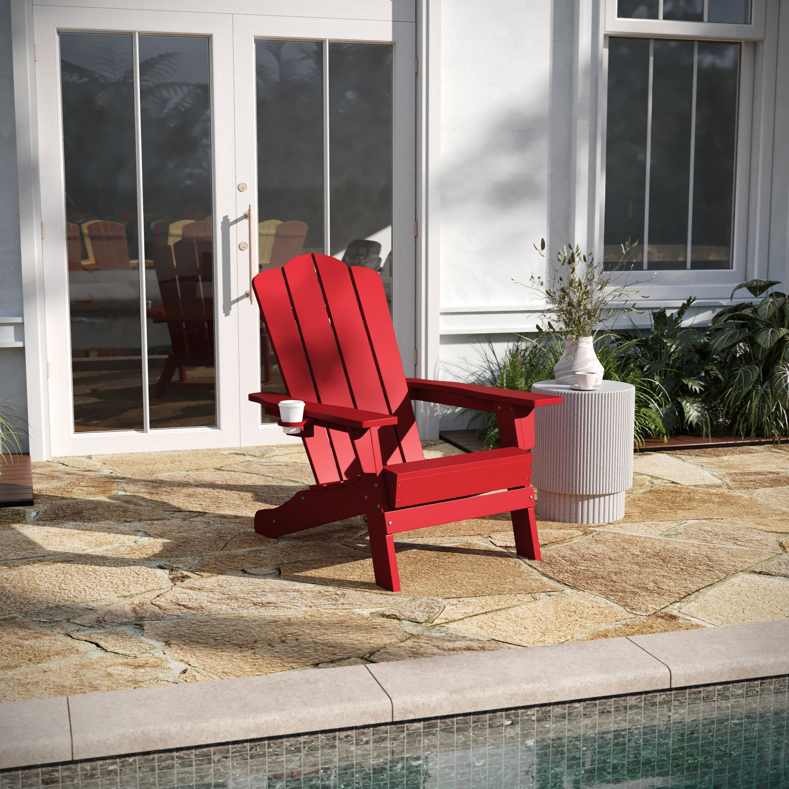 Taylor & Logan Nellis Red Plastic Frame Stationary Adirondack Chair with Solid Seat Taylor & Logan Nellis Red Plastic Frame Stationary Adirondack Chair with Solid Seat