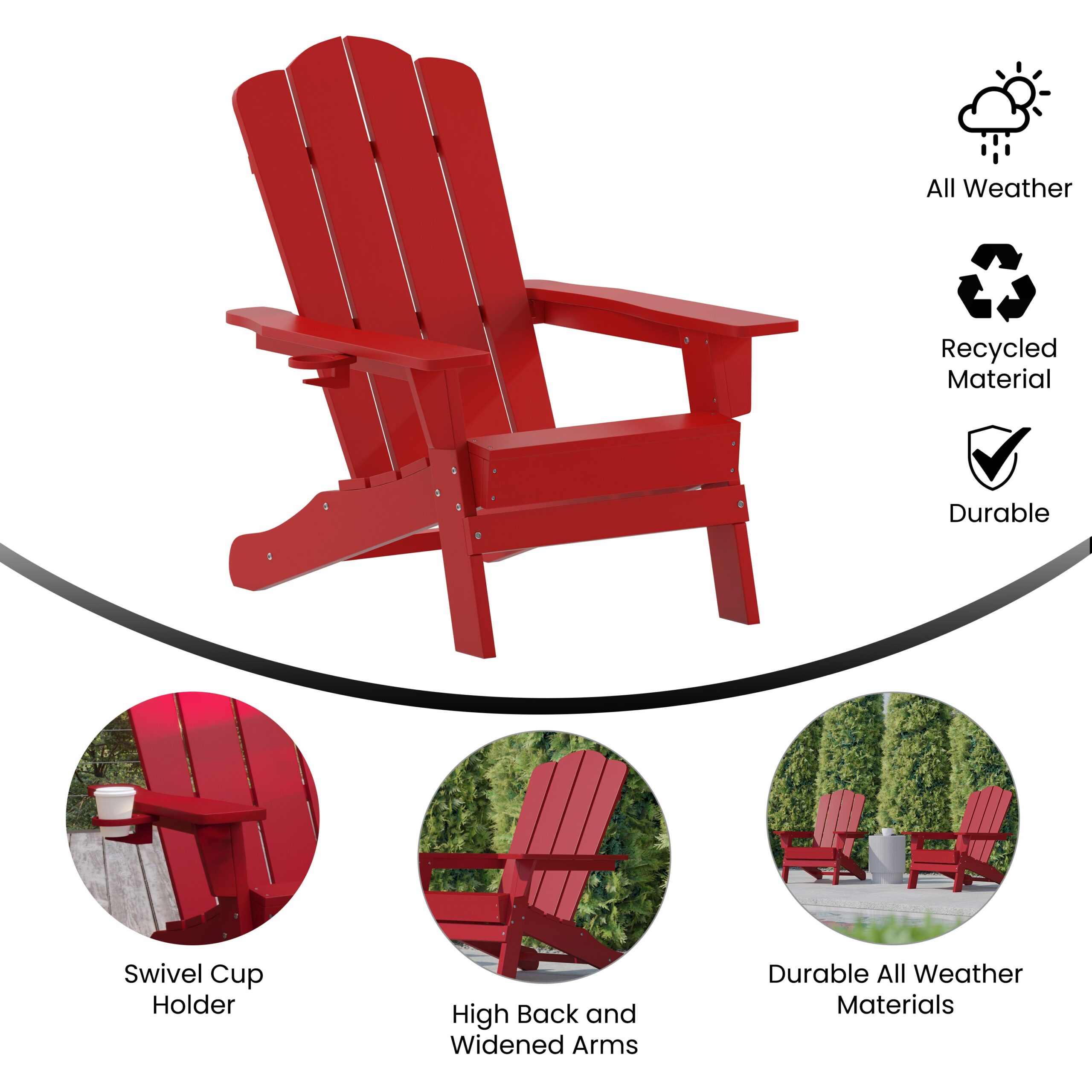 Taylor & Logan Nellis Red Plastic Frame Stationary Adirondack Chair with Solid Seat Taylor & Logan Nellis Red Plastic Frame Stationary Adirondack Chair with Solid Seat