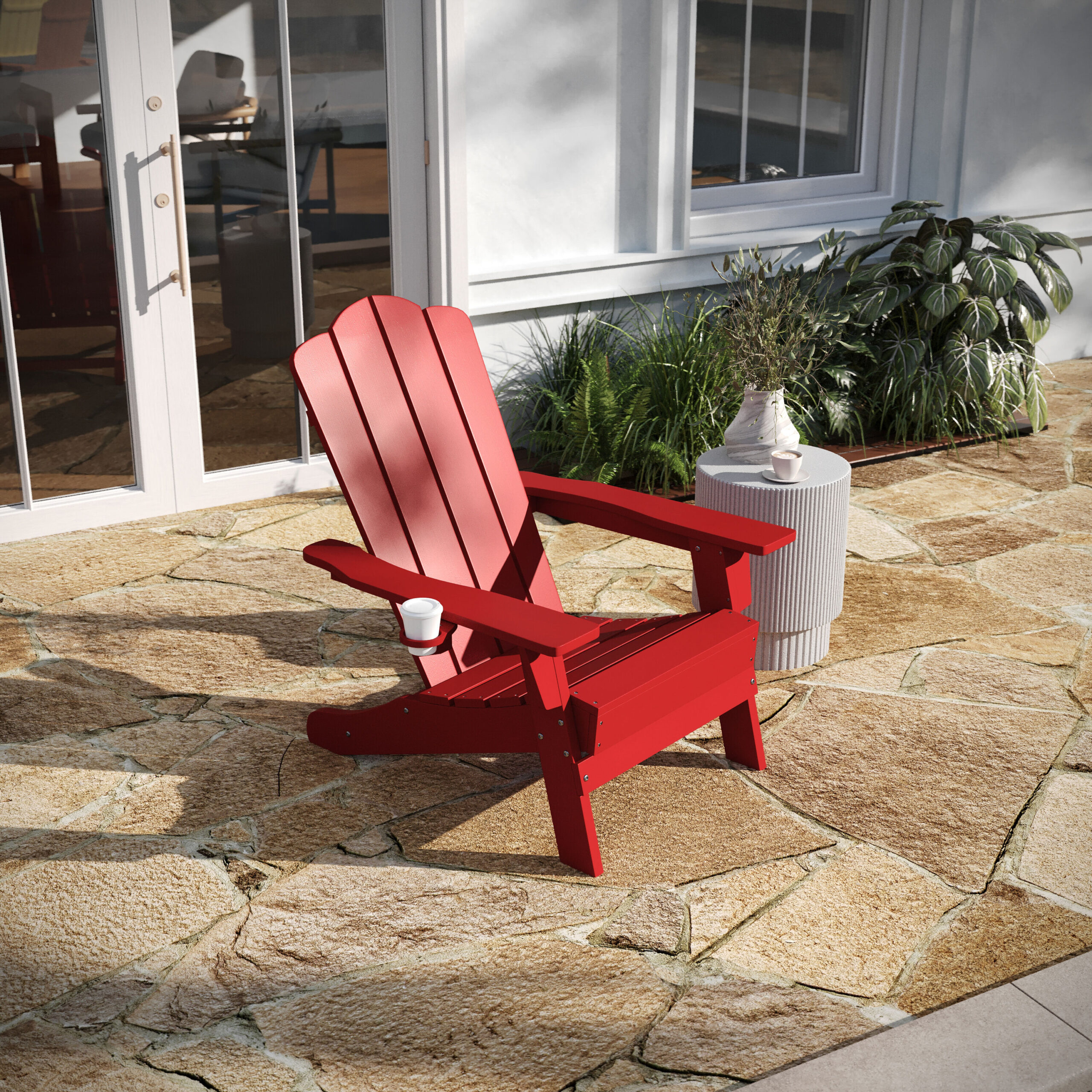 Taylor & Logan Nellis Red Plastic Frame Stationary Adirondack Chair with Solid Seat Taylor & Logan Nellis Red Plastic Frame Stationary Adirondack Chair with Solid Seat