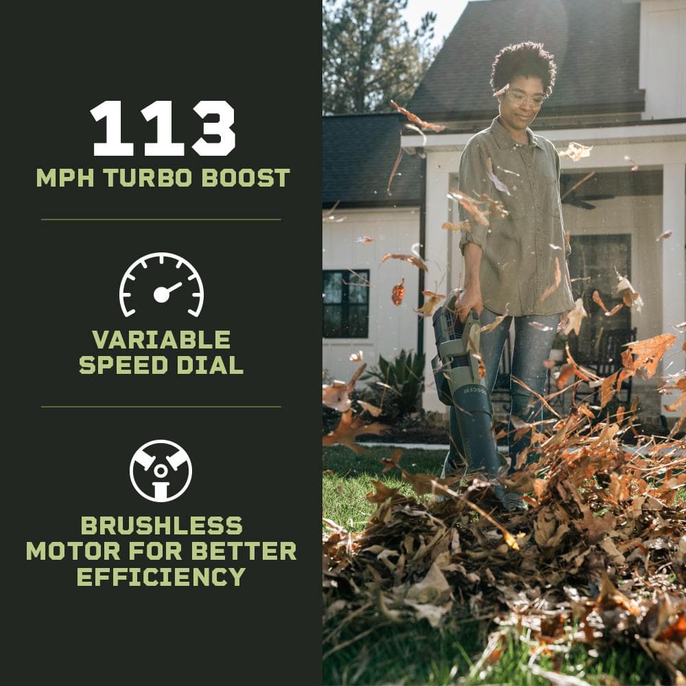 Green Machine 62-Volt 113-MPH 600-CFM Battery Lithium-Ion Brushless Cordless Handheld Leaf Blower GMLB6202
