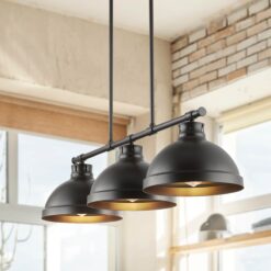 JONATHAN Y Asher 36" Iron Industrial Rustic 3 -Light Oil Rubbed Bronze Farmhouse Metal Dome Large Hanging Kitchen Island Light