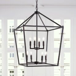 JONATHAN Y Pagoda 20" Metal Classic Traditional 8 -Light Oil Rubbed Bronze Farmhouse Cage Lantern Medium Hanging Kitchen Island Light