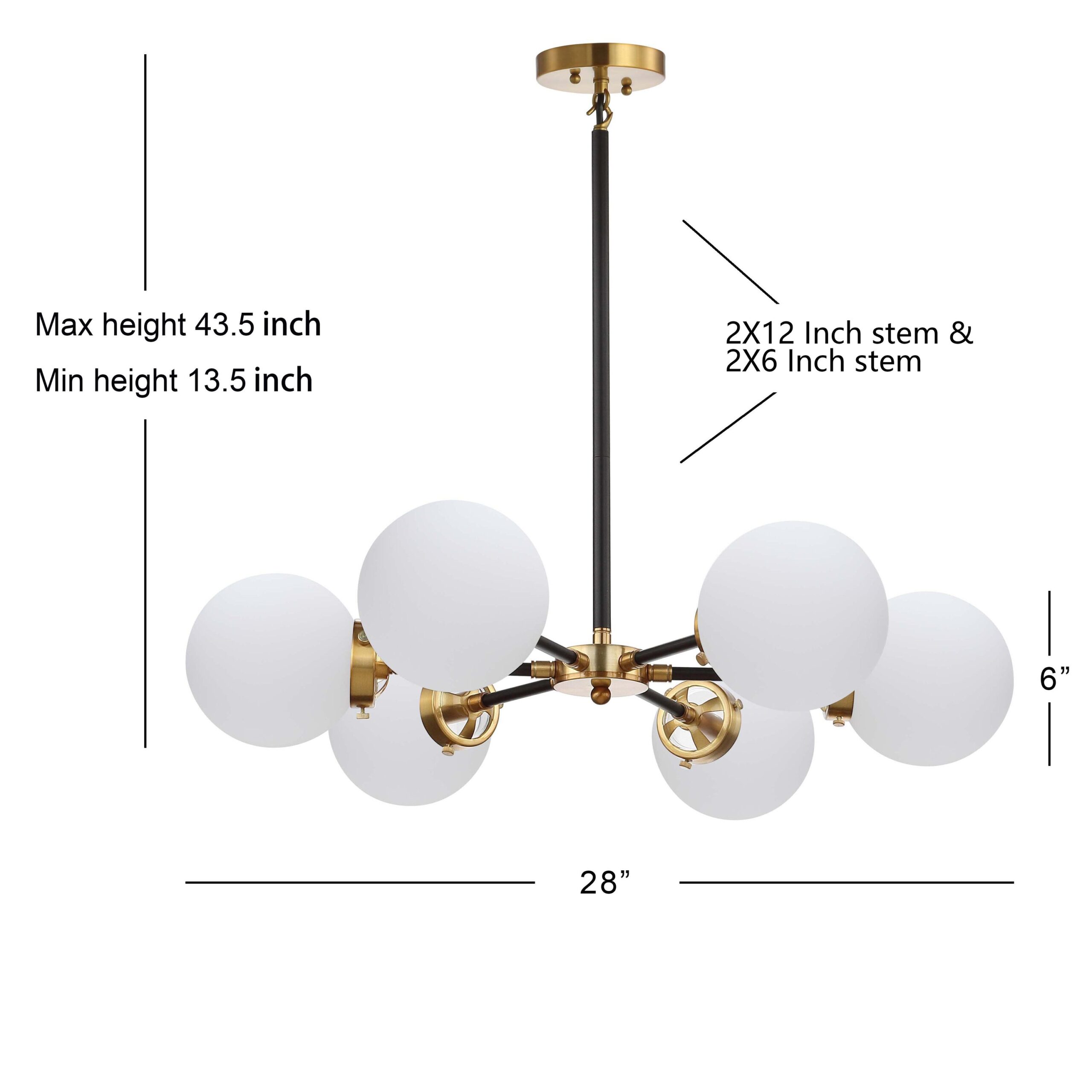 JONATHAN Y 28" Caleb Transitional 6 -Light Brass gold/black Modern/contemporary Frosted glass Globe Large Hanging Pendant Light JONATHAN Y 28" Caleb Transitional 6 -Light Brass gold/black Modern/contemporary Frosted glass Globe Large Hanging Pendant Light